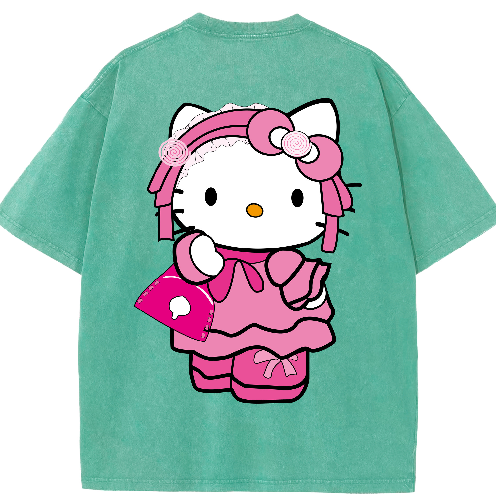 （画像用） Hello Kitty ハローキティ 綿100% ヴィンテージ風 半袖Tシャツ（背面プリント）